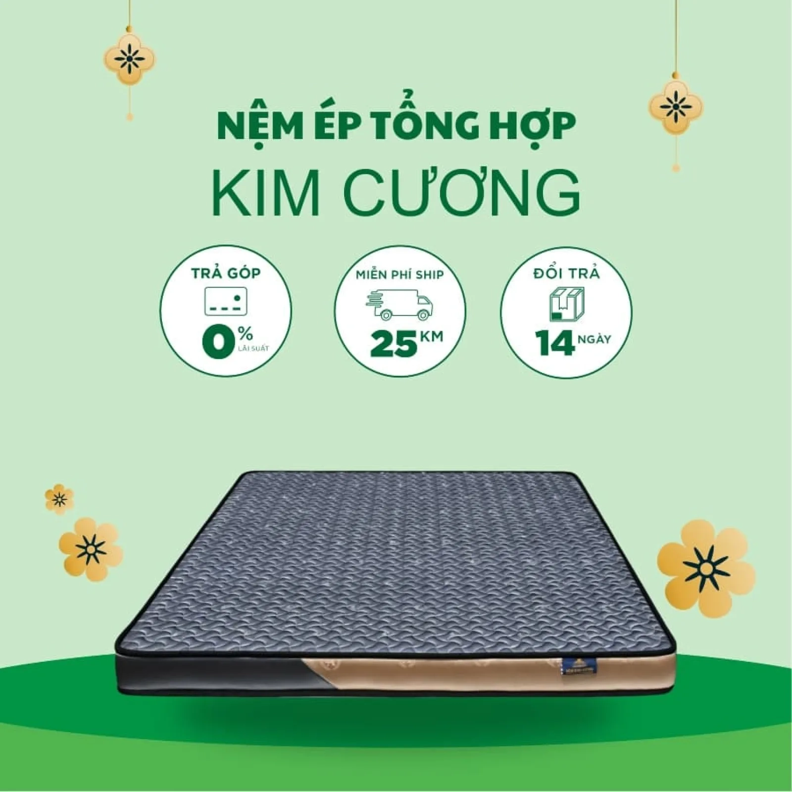 Ảnh sản phẩm Nệm Ép Tổng Hợp Kim Cương (Vải satin lụa)