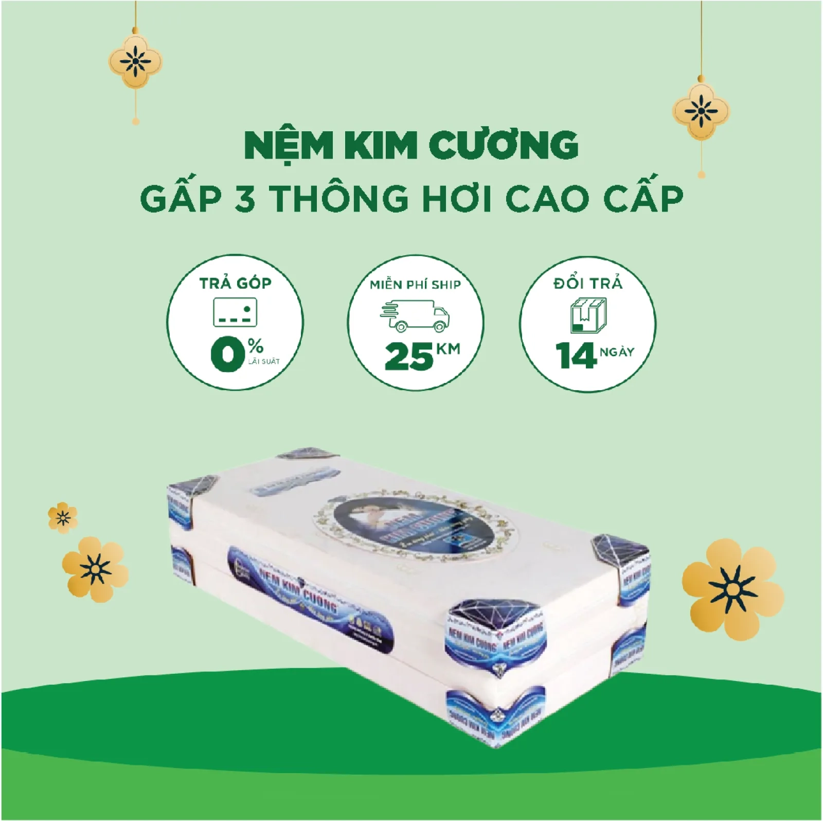 Ảnh sản phẩm Nệm Kim Cương Gấp 3 Thông Hơi Cao Cấp