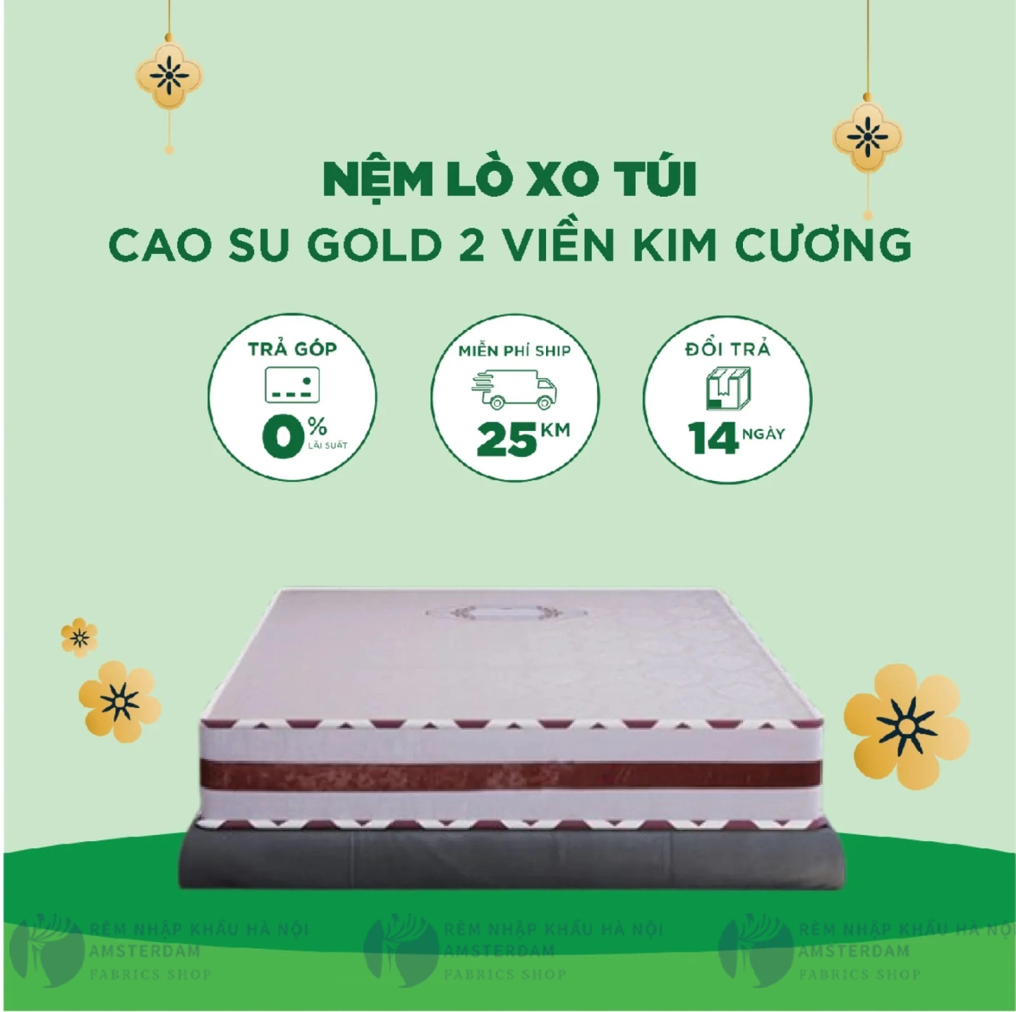 Ảnh sản phẩm Nệm Lò Xo Túi Cao Su Gold 2 Viền Kim Cương